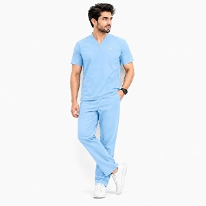 unisex medical scrub suit set v-neck top with pants short sleeve polyester cotton blend 7 pockets regular fit hospital doctor nurse uniform