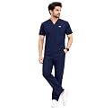 Unisex Medical Scrub Suit Set, V-Neck Top with Pants, Short Sleeve, Polyester Cotton Blend, 7 Pockets, Regular Fit, Hospital Doctor Nurse Uniform