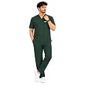 Unisex Medical Scrub Suit Set, V-Neck Top with Pants, Short Sleeve, Polyester Cotton Blend, 7 Pockets, Regular Fit, Hospital Doctor Nurse Uniform