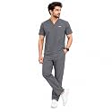 Unisex Medical Scrub Suit Set, V-Neck Top with Pants, Short Sleeve, Polyester Cotton Blend, 7 Pockets, Regular Fit, Hospital Doctor Nurse Uniform