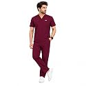 Unisex Medical Scrub Suit Set, V-Neck Top with Pants, Short Sleeve, Polyester Cotton Blend, 7 Pockets, Regular Fit, Hospital Doctor Nurse Uniform