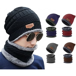 unisex winter cap amp neck scarf set  fleece lined beanie hat amp warm neck warmer  stretch soft woolen knit for men amp women  free size