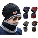 Unisex Winter Cap & Neck Scarf Set | Fleece Lined Beanie Hat & Warm Neck Warmer | Stretch, Soft Woolen Knit for Men & Women | Free Size