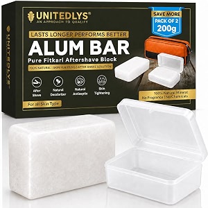 unitedlys pack of 2 premium alum bar 200g with travel case  natural after shave lotion alternative  fitkari stone for skin tightening amp water purification  crystal white alum stone bar for underarms amp shaving  gentle amp effective phitkari