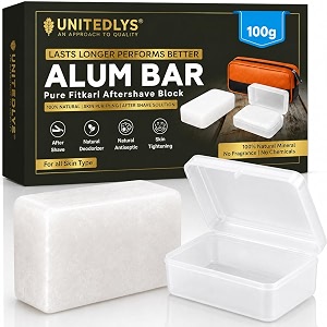 unitedlys premium alum bar 100g with travel case  natural after shave lotion alternative  fitkari stone for skin tightening amp water purification  crystal white alum stone bar for underarms amp shaving  gentle amp effective phitkari