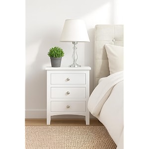 sheesham wood bed side table for bedroom with 3 drawer white