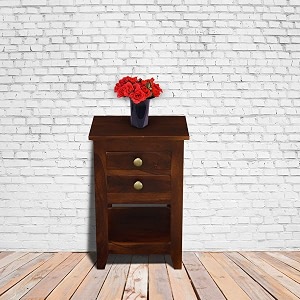 sheesham wood bedside table solid wooden 2 drawer storage bed side end tables night stand furniture for home living room bedroom - mahogany finish