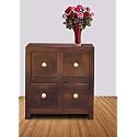 Solid Mango Wood Bedside Table with 4 Drawers Wooden Bed Side End Tables Night Stand Furniture for Home Living Room Bedroom - (Teak Finish)