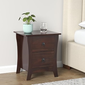 solid sheesham wood 2 drawer bedside table wooden side end tables night stand furniture for bedroom home living room- walnut finish