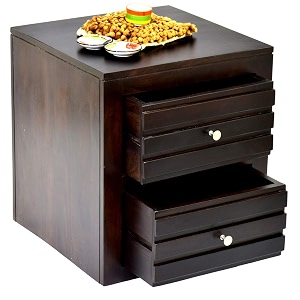 solid sheesham wood bedside table wooden 2 drawers bed side end tables storage night stand furniture for home living room bedroom - walnut finish