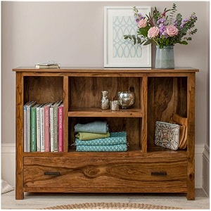 sheesham wood multipurpose entryway console table with 1 drawer amp 4 shelf storage solid wooden hall side table furniture for home office living room - natural finish