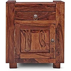solid sheesham wood bedside table wooden bed side end tables with drawer amp cabinet night stand furniture for home living room bedroom - dark brown finish