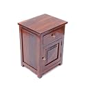 Solid Sheesham Wood Square Bedside Table Wooden Drawer &amp; Cabinet Storage Bed Side End Tables Night Stand for Home Living Room Bedroom - Brown Finish