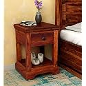 Solid Sheesham Wood Square Bedside Table Wooden Bed Side End Tables Night Stand with Drawer Storage Furniture for Home Living Room Bedroom - Brown