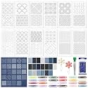Unittype 96 Pcs Sashiko Embroidery Kit for Beginners, Visible Mending Kit, 24 Vibrant Color Sashiko Thread Denim Fabric and Needles, Thimble, Stencils, Water-Soluble Pattern Sheets for Hand Quilting