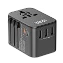 Universal All in One 35.5W Worldwide Travel Adapter with PD&amp;QC 3.0 Dual USB-C, 3 USB Travel Adapter Worldwide, International Power Adapter with Type I C G A Outlets 110V 220V A/C-EU Euro US UK