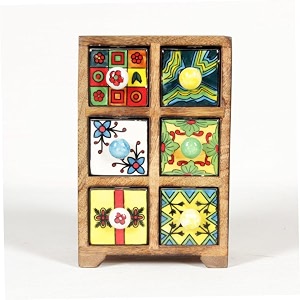 universal art wooden chest with 6 drawers  multi-storage handpainted ceramic organizercabinet for home living room hall office  ideal for spices jewelry and trinkets 89l x 152w x 203h cm