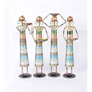 universal art metal wrought iron tribal lady worker  showpieces ladies doll figurine statue decorative items  show pieces for home decor stylish living room tea light stand hb21mt-078c