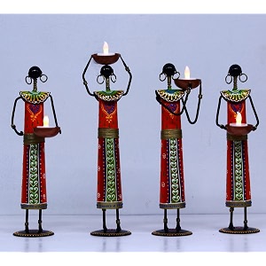 universal art metal wrought iron tribal lady worker  showpieces ladies doll figurine statue decorative items  show pieces for home decor stylish living room tea light stand - hb21mt-078e