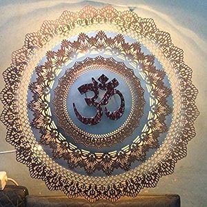 universal art rajasthani ethnic handcrafted metal decorative om wall art with led powder coated for home office living room decoration - golden_size 32  5  32 inch