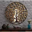UNIVERSAL ART Rajasthani Ethnic Handcrafted Metal Decorative Round Mepal Tree Wall Art with LED Powder Coated for Home Office Living Room Decoration - Golden_Size 40x2x40 Inch / 100x5x100 cm
