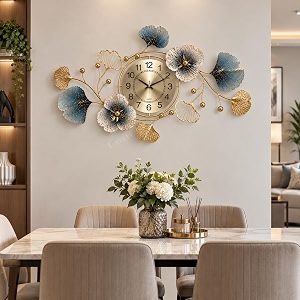 universal art metal wall clock elegant floral design 34 x 20 inch