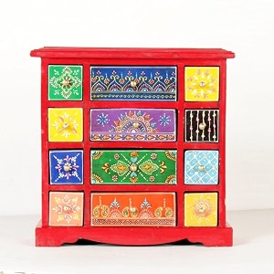 universal art wooden chest 1075x45x1125 inch  hand-painted ceramic drawers on wooden chest storage for spices jewellery and trinkets in home or office