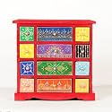 UNIVERSAL ART Wooden Chest 10.75x4.5x11.25 Inch | Hand-painted ceramic drawers on wooden chest; storage for spices, jewellery and trinkets in home or office