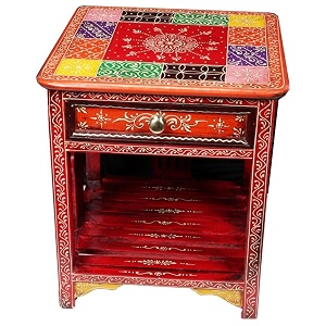 universal art wooden chest with 1 drawer hand painted bed side stool  multi-storage ceramic organizercabinet for home living room hall office  ideal for jewelry and trinkets 16x16x18 inch
