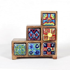 universal art wooden chest with 6 drawers  multi-storage handpainted ceramic organizercabinet for home living room hall office  ideal for spices jewelry and trinkets 229d x 89w x 229h cm