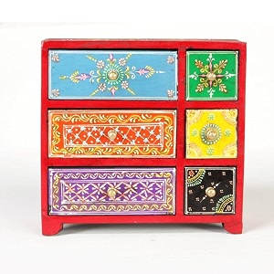 universal art wooden chest with 6 drawers  multi-storage antique handpainted ceramic organizercabinet for home living room hall office for spices jewelrytrinkets multicolor- 85x35x85 inch