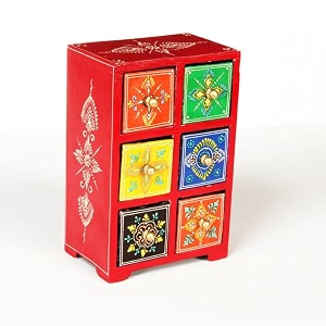 universal art wooden chest with 6 drawers  multi-storage handpainted ceramic organizercabinet for home living room hall office  ideal for spices jewelry and trinkets 6x35x9 inch