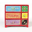 Universal Art Wooden Chest with 6 Drawers | Multi-Storage Antique Handpainted Ceramic Organizer/cabinet for Home, living room, Hall, Office| for Spices, Jewelry,Trinkets (Multicolor- 8.5x3.5x8.5 Inch)