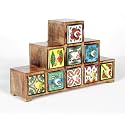 UNIVERSAL ART Wooden Chest with 9 Drawers | Multi-Storage Handpainted Ceramic Organizer/Cabinet for Home, Living Room, Hall, Office | Ideal for Spices, Jewelry, and Trinkets (35.6 x 8.9 x 22.2 CM)