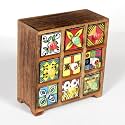 UNIVERSAL ART Wooden Chest with 9 Drawers | Multi-Storage Handpainted Ceramic Organizer/Cabinet for Home, Living Room, Hall, Office | Ideal for Spices, Jewelry, and Trinkets (?22x9x22CM)
