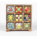 UNIVERSAL ART Wooden Chest with 9 Drawers | Multi-Storage Handpainted Ceramic Organizer/Cabinet for Home, Living Room, Hall, Office | Ideal for Spices, Jewelry, and Trinkets (22x9x22CM)