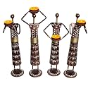 Universal Art Wrought Iron Decorative Tribal Lady Worker Doll Figurine Tea Light Stand (Multicolor, Standard) - Set of 4 Pieces