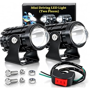 universal bike led light - high power motorcycle fog lamps mini driving lights with whiteyellow dual color projector lens amp switch set of 2pcs