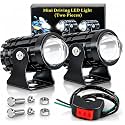 Universal Bike LED Light - High Power Motorcycle Fog Lamps Mini Driving Lights with White/Yellow Dual Color Projector Lens & Switch (Set of 2Pcs)