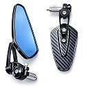 Universal bike Motorcycle Bar End Mirrors with Blue Anti-Glare Glass, Carbon Fiber Pattern, Adjustable Handlebar Rearview Mirrors, Black