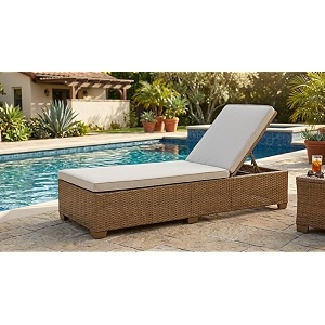 universal furniture outdoor wicker chaise lounge pe rattan 4-position adjustable backrest with cushions for poolside patio deck-brown beige