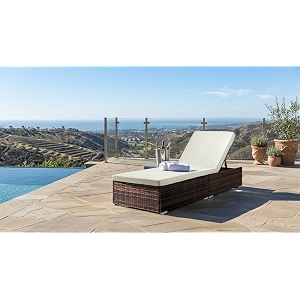 universal furniture outdoor wicker chaise lounge pe rattan 4-position adjustable backrest with cushions for poolside patio deck-twotone beige