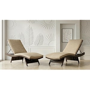 universal furniture outdoor wicker chaise lounge pe rattan 4-position adjustable backrest with cushions for poolside patio deck twotone set of 2