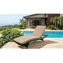 Universal Furniture Outdoor Wicker Chaise Lounge, PE Rattan, 4-Position Adjustable Backrest, with Cushions, for Poolside, Patio, Deck