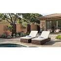 Universal Furniture Outdoor Wicker Chaise Lounge, PE Rattan, 4-Position Adjustable Backrest, with Cushions, for Poolside, Patio, Deck- Twotone Beige Set of 2