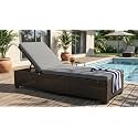 Universal Furniture Outdoor Wicker Chaise Lounge, PE Rattan, 4-Position Adjustable Backrest, with Cushions, for Poolside, Patio, Deck Black Grey