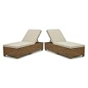 Universal Furniture Outdoor Wicker Chaise Lounge, PE Rattan, 4-Position Adjustable Backrest, with Cushions, for Poolside, Patio, Deck Brown &amp; Beige Set of 2