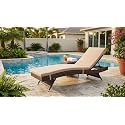 Universal Furniture Outdoor Wicker Chaise Lounge, PE Rattan, 4-Position Adjustable Backrest, with Cushions, for Poolside, Patio, Deck-Brown &amp; Beige