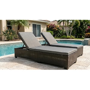 universal furniture wicker chaise lounge chair pe rattan adjustable backrest foldable for poolside backyard deck and porch black grey set of 2