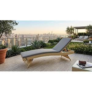 universal furniture wicker chaise lounge chair pe rattan adjustable backrest foldable for poolside backyard deck and porch- beige grey